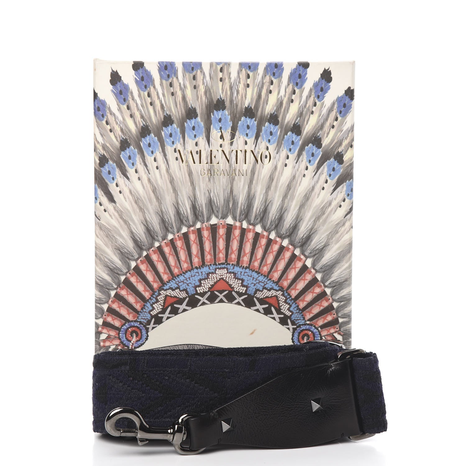 Valentino Garavani Canvas Geometric Embroidered Rockstud Guitar Strap Black Blue 5 of 5