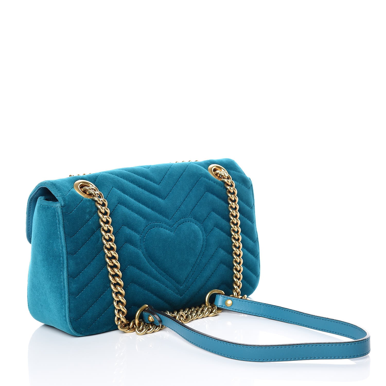 Gucci Velvet Matelasse Small GG Marmont Shoulder Bag Pavone Cyan 4 of 20