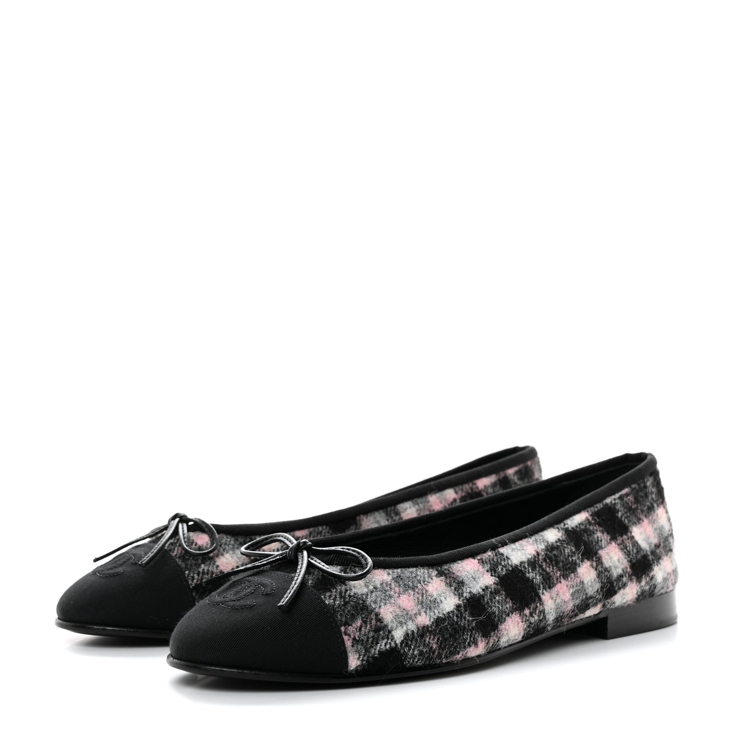 Alpaca Tweed Grosgrain Cap Toe Ballerina Flats 37.5 Pink Ivory Black
