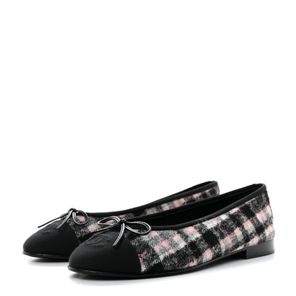Chanel Alpaca Tweed Grosgrain Cap Toe Ballerina Flats 37.5 Pink Ivory Black 3 of 9
