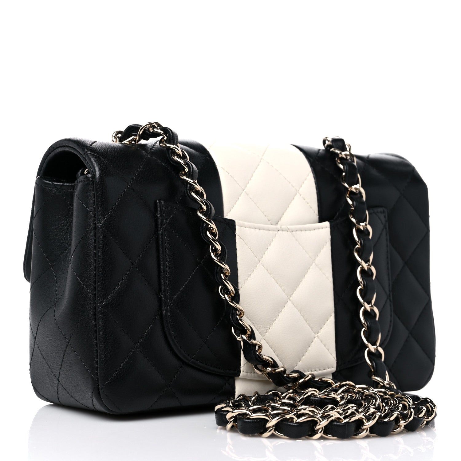 Chanel Lambskin Quilted Mini Rectangular Flap Black White 3 of 11