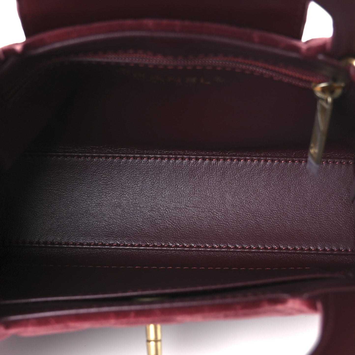 Velvet Quilted Nano Kelly Shopper Burgundy