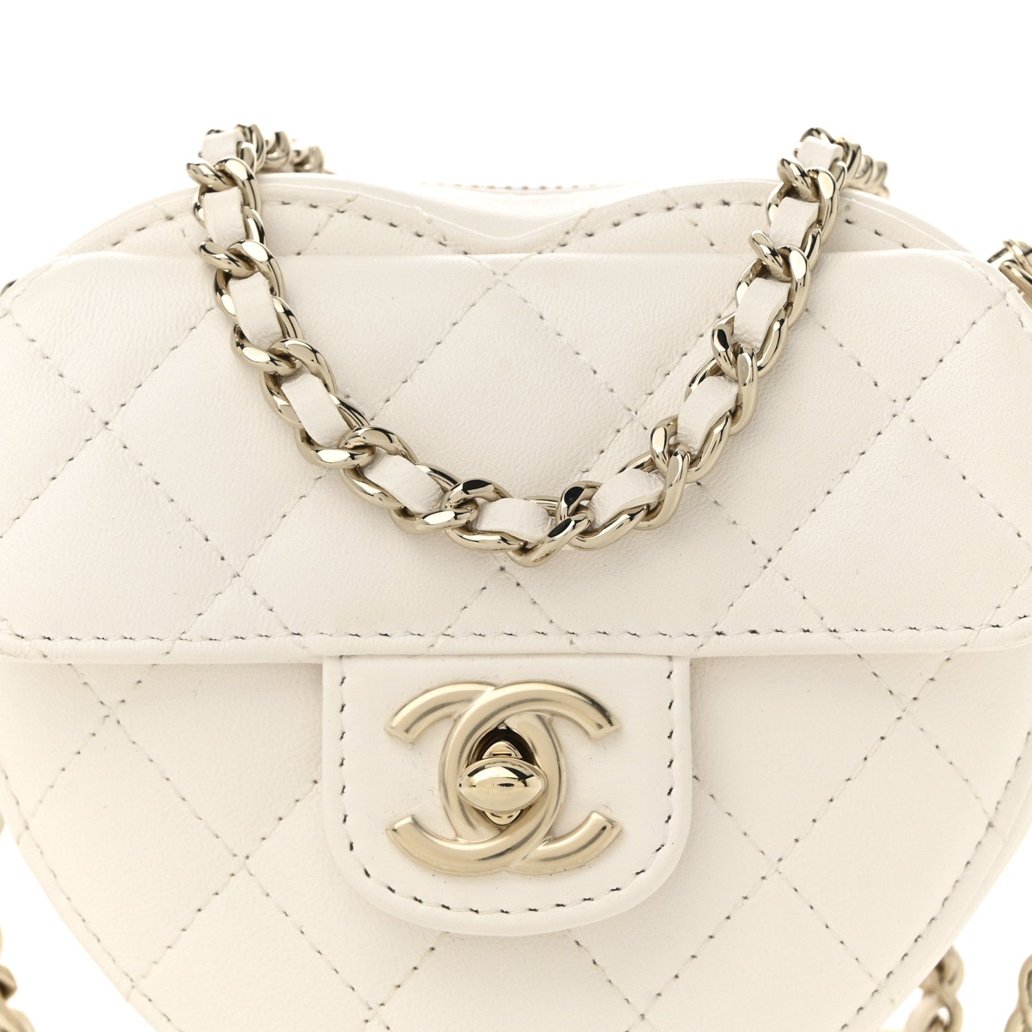 Chanel Lambskin Quilted CC In Love Heart Clutch With Chain White 8 of 11
