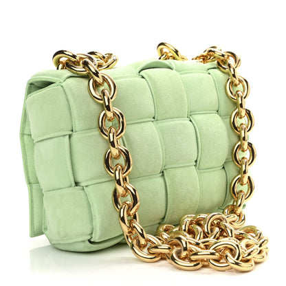 Bottega Veneta Suede Maxi Intrecciato Padded Chain Cassette Crossbody Bag Wasabi 3 of 12
