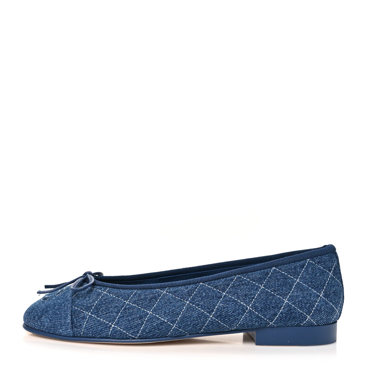 Washed Denim Quilted Cap Toe CC Ballerina Flats 36.5 Blue