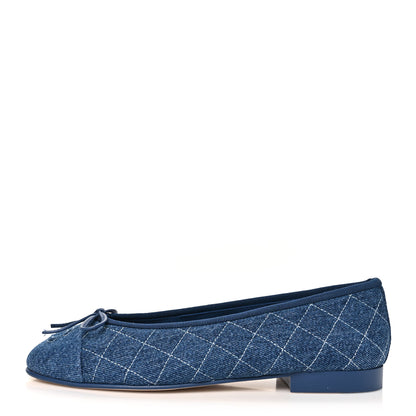 Chanel Washed Denim Quilted Cap Toe CC Ballerina Flats 36.5 Blue 1 of 10