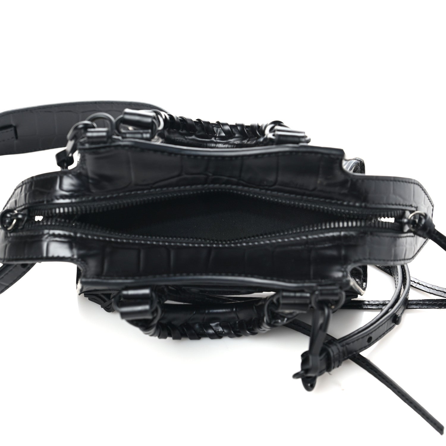 Balenciaga Semi Shiny Calfskin Crocodile Embossed Neo Classic Black Hardware Nano City Crossbody Black 5 of 8