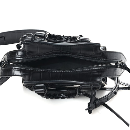 Balenciaga Semi Shiny Calfskin Crocodile Embossed Neo Classic Black Hardware Nano City Crossbody Black 5 of 8