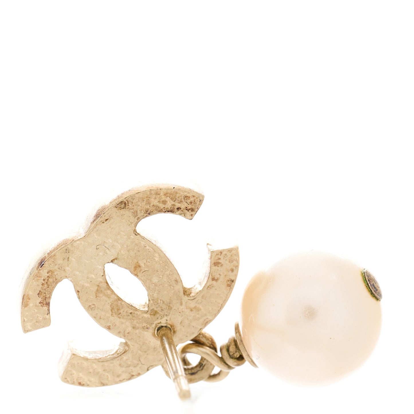 Pearl Quilted CC Drop Earrings Gold
