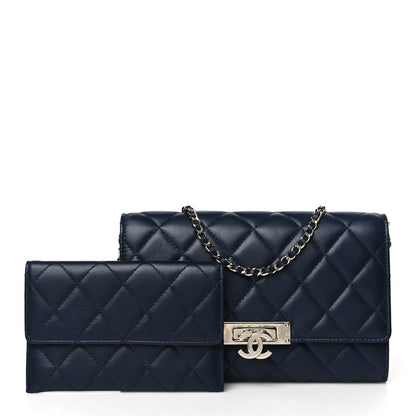 Chanel Lambskin Quilted Golden Class Clutch with Chain Navy Blue 1 of 10