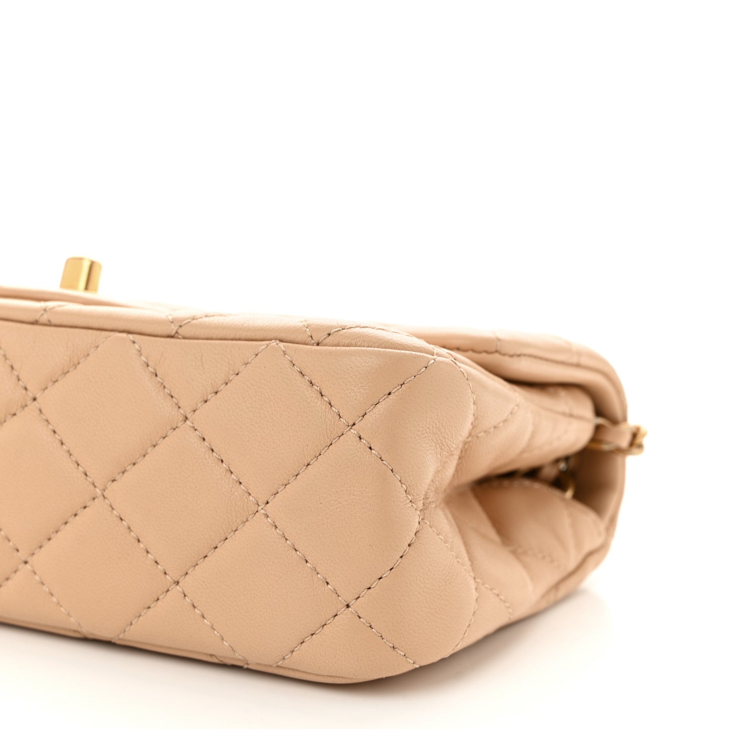 Lambskin Quilted Mini Rectangular Pearl Crush Flap Beige