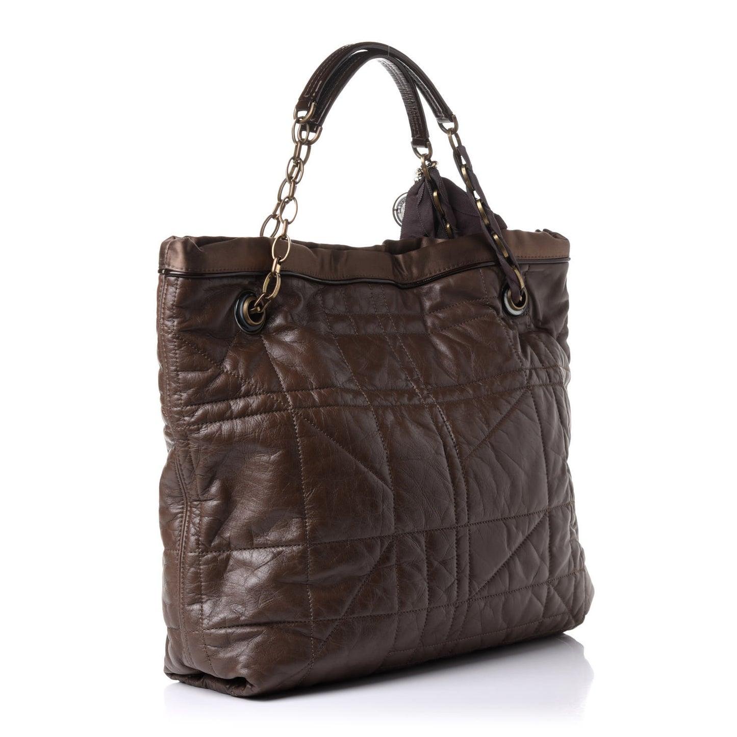 Lambskin Quilted Amalia Cabas Tote Brown