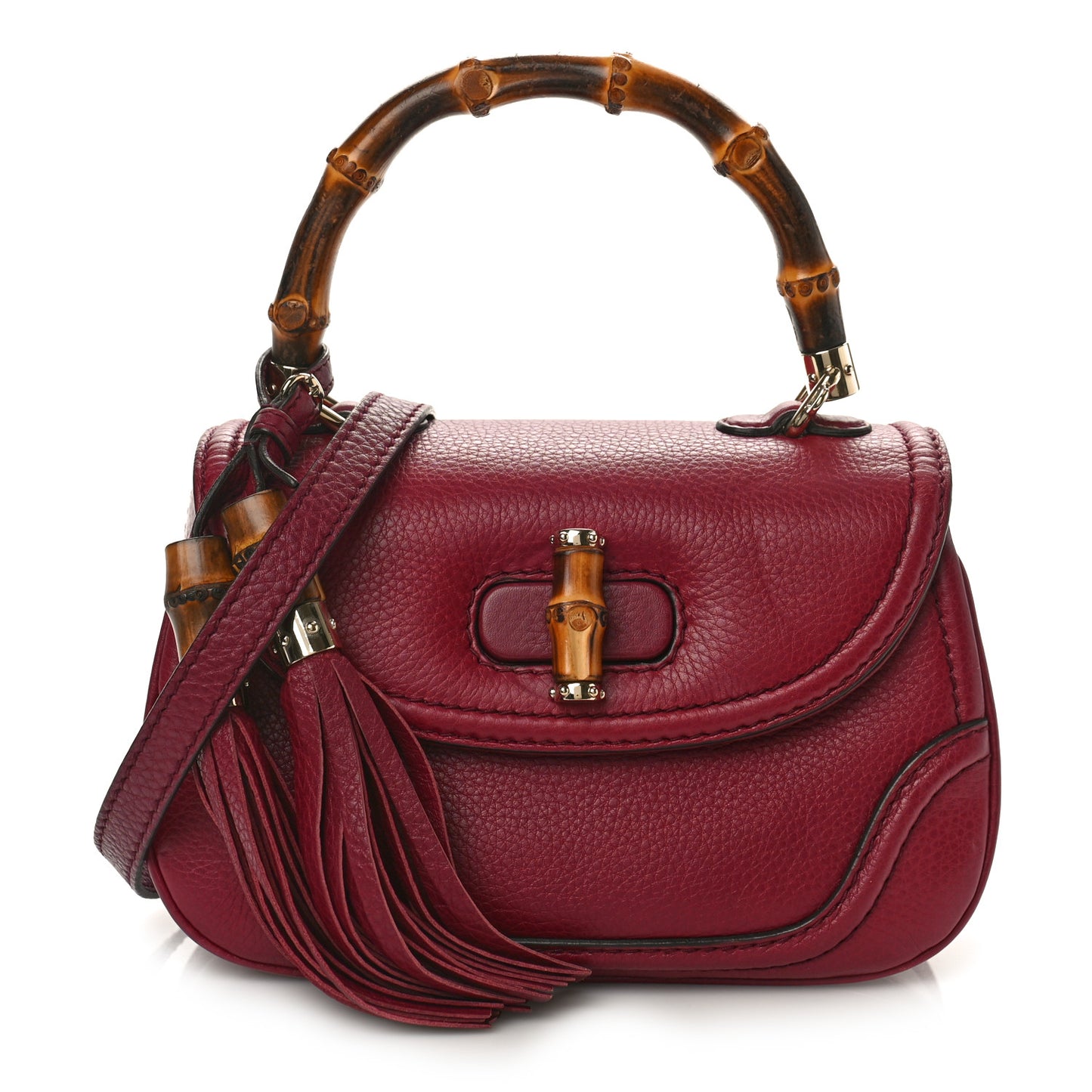 Calfskin Small New Bamboo Top Handle Bag Red