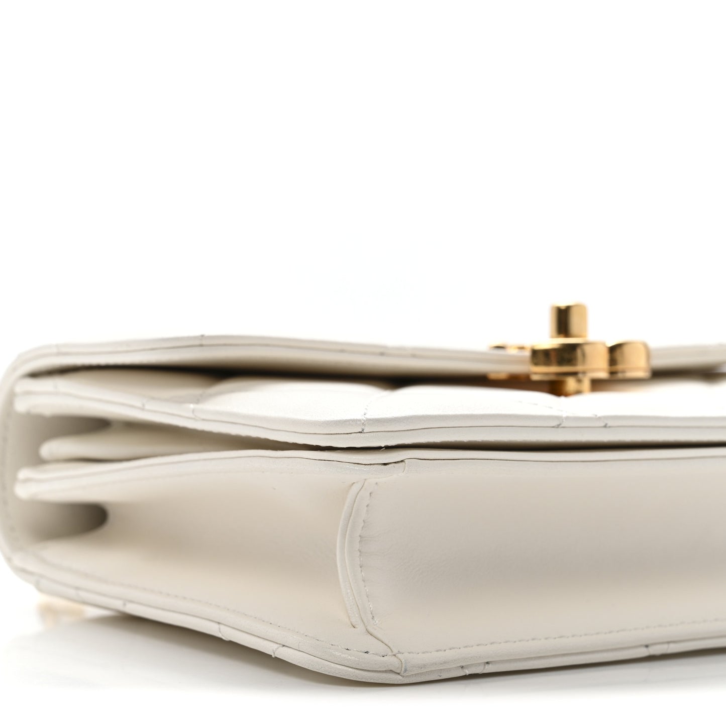 Shiny Calfskin Quilted Mini Metal Top Handle Flap White