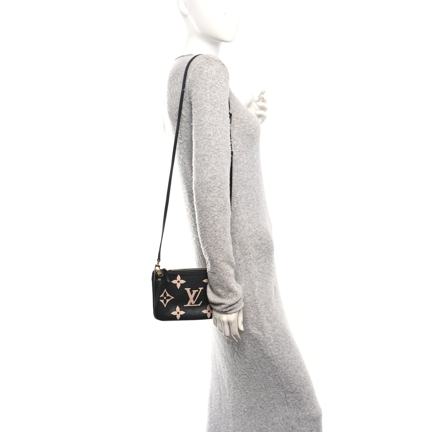 Louis Vuitton Empreinte Monogram Giant Double Zip Pochette Black Cream 2 of 12
