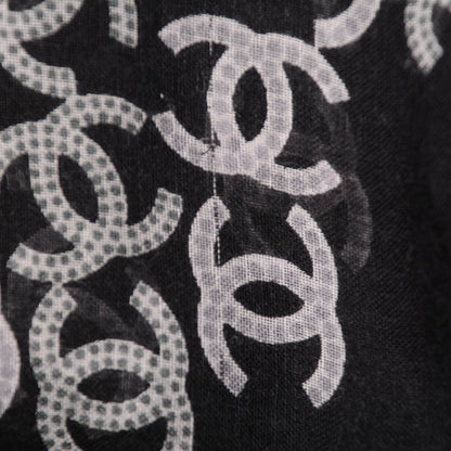 Chanel Cashmere Silk CC Logo Scarf Black White 5 of 5