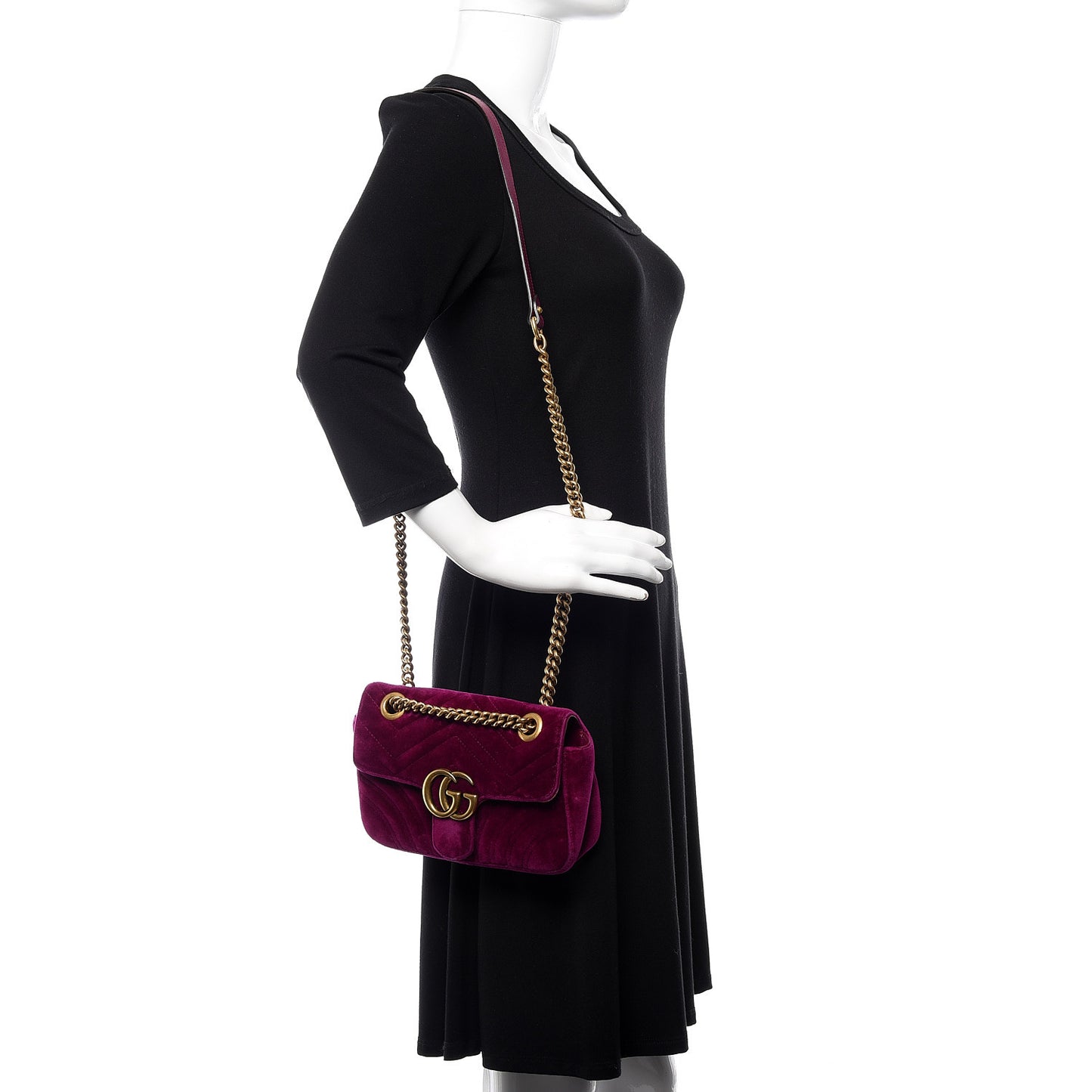 Velvet Matelasse Mini GG Marmont Shoulder Bag Fuchsia Violet Cyclamen