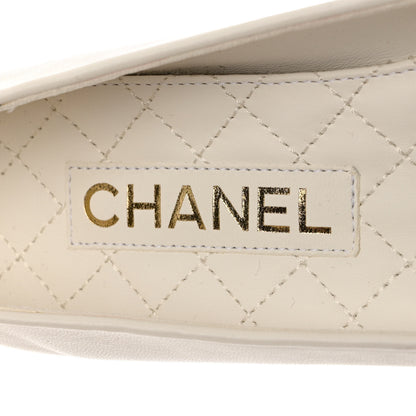 Chanel Lambskin Patent Calfskin Cap Toe Ankle Chain Ballerina Flats 38 White Black 7 of 10