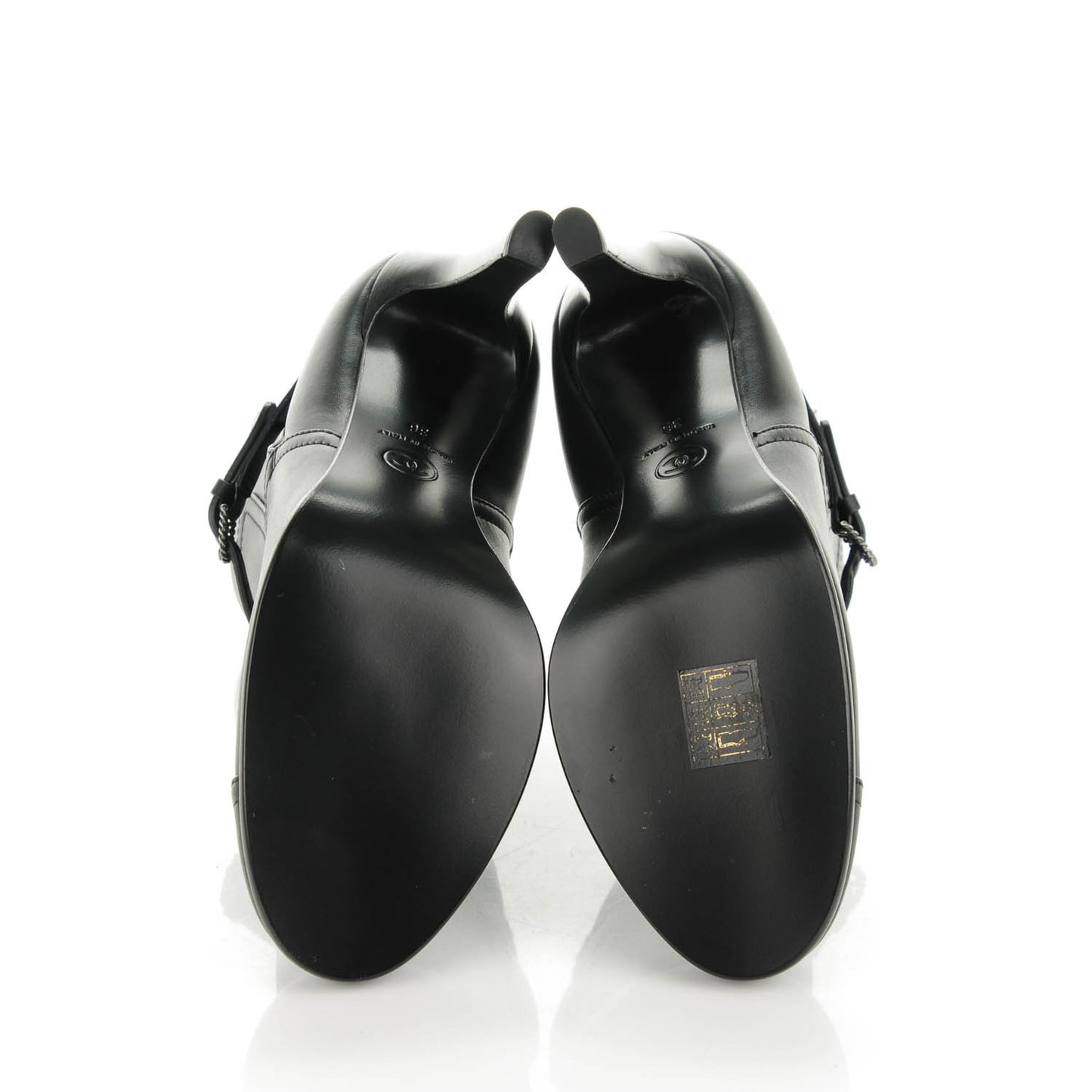 Calfskin Buckle Short Boots 36 Black