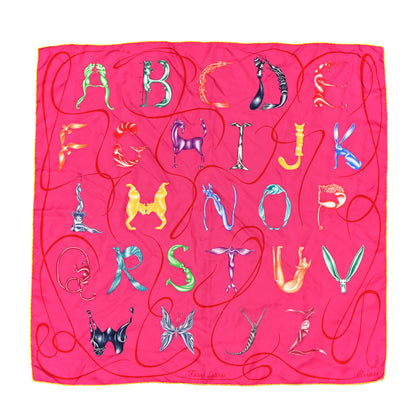 Hermes Silk Faune Lettree Scarf 90 Rose Indien Rouge Jaune Vif 1 of 4