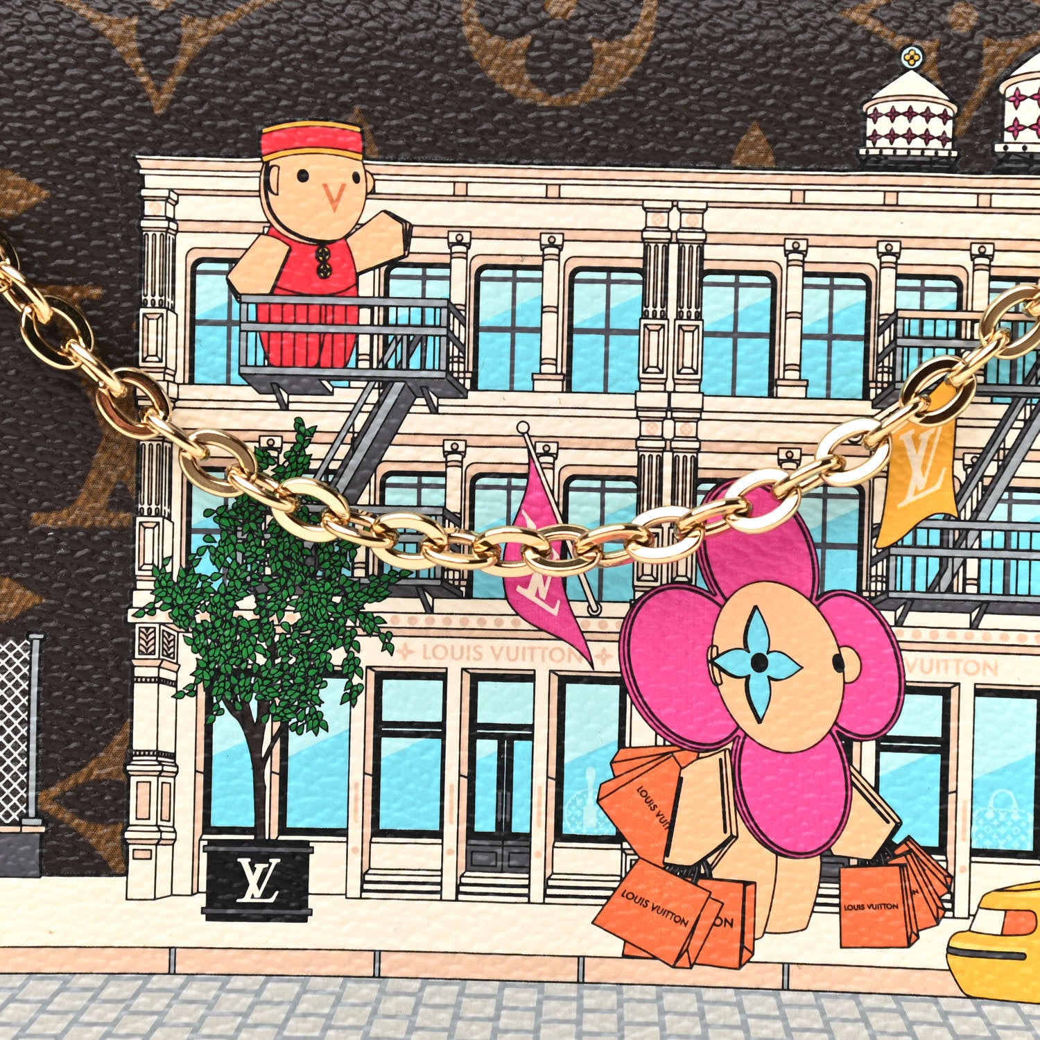 Louis Vuitton Monogram 2022 Christmas Animation New York Soho Pochette Felicie Chain Wallet Yellow 8 of 10