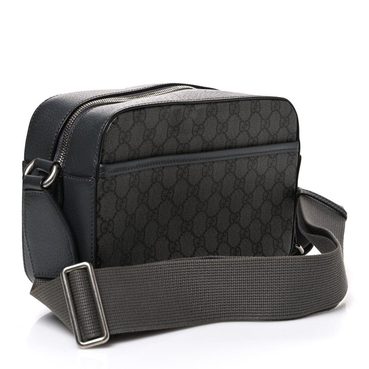 GG Supreme Monogram Textured Dollar Calfskin Ophidia Shoulder Bag Grey Black Graphite Grey