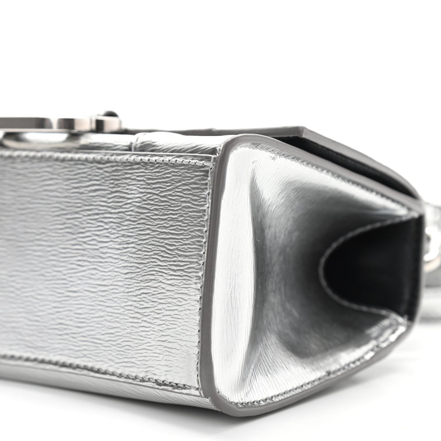 Metallic Textured Calfskin Hourglass Top Handle Bag XS Silver
