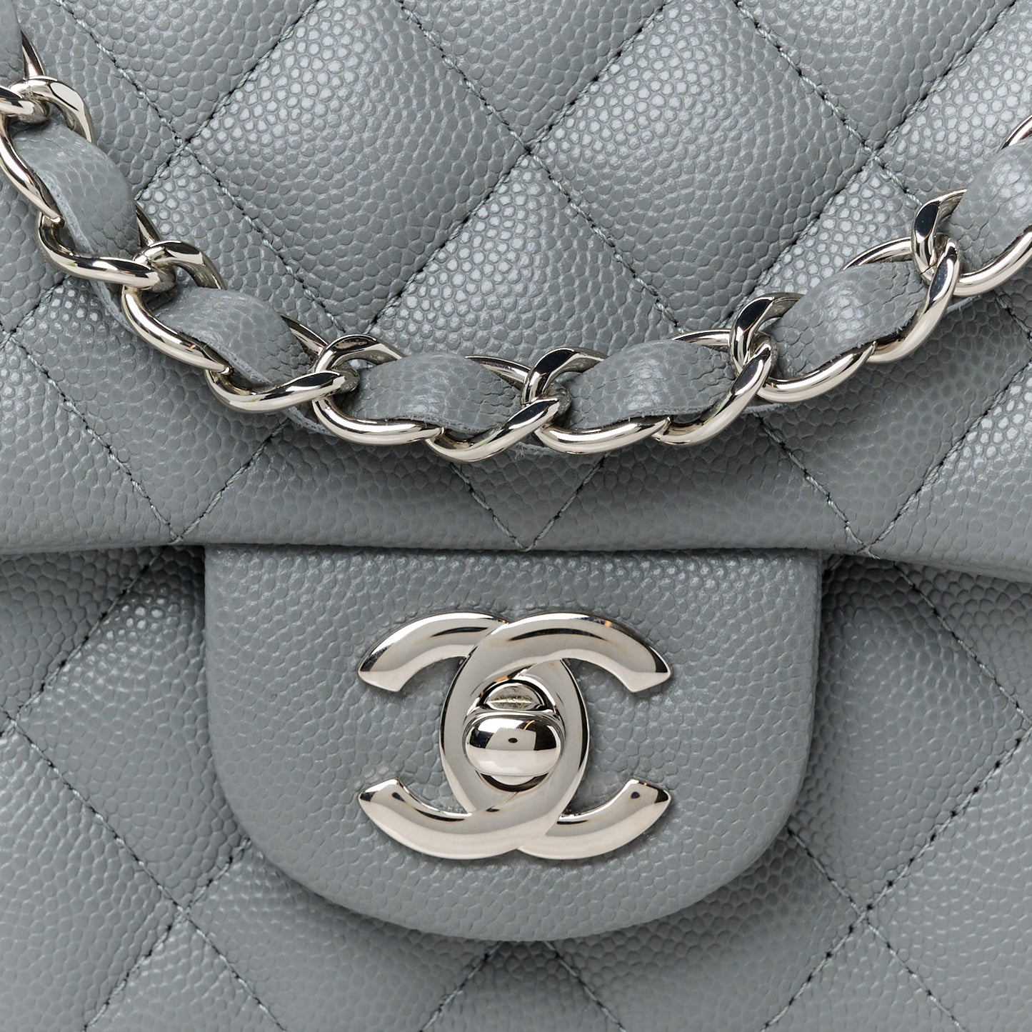 Caviar Quilted Mini Rectangular Flap Grey