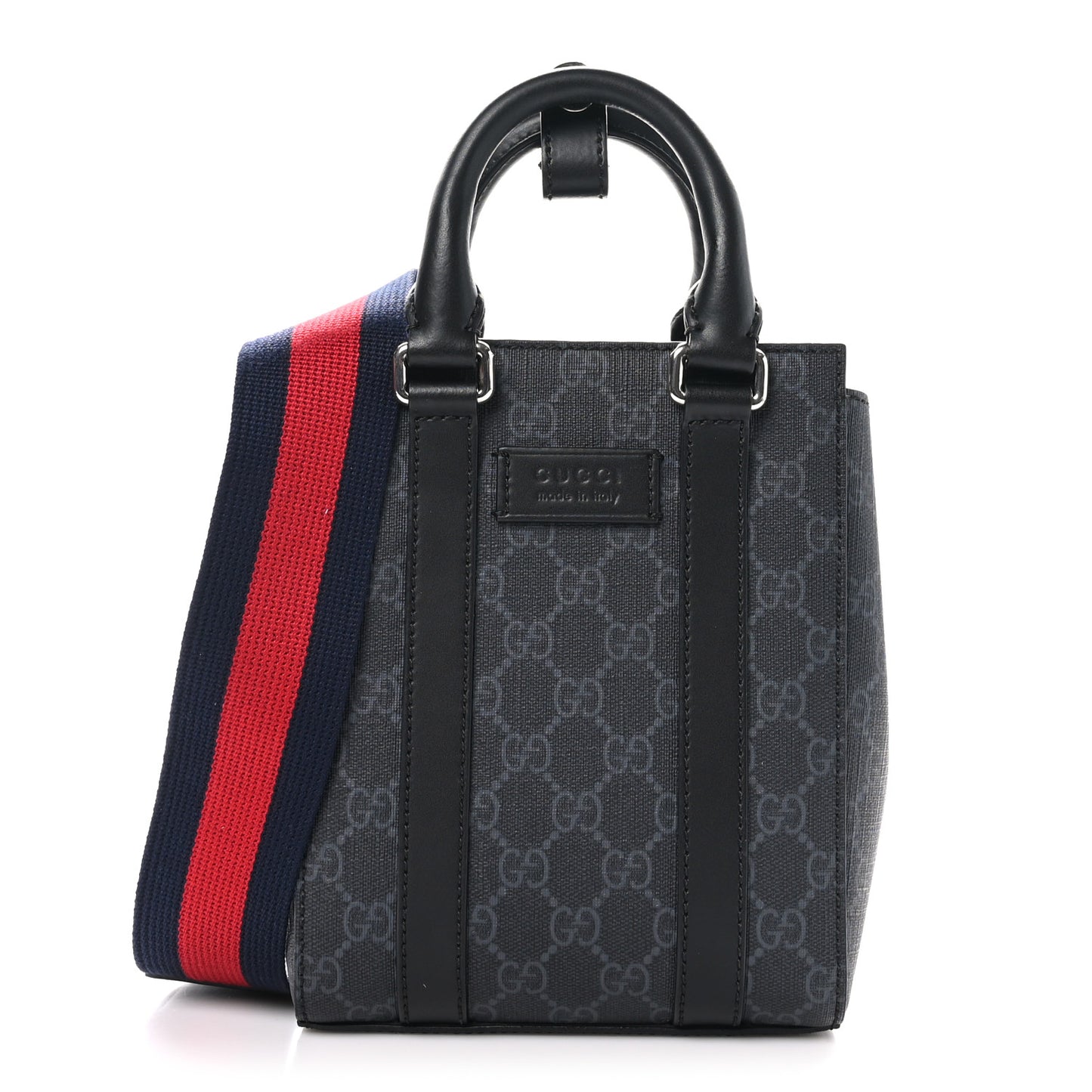GG Supreme Monogram Appia Calfskin Web Mini Tote Bag Black