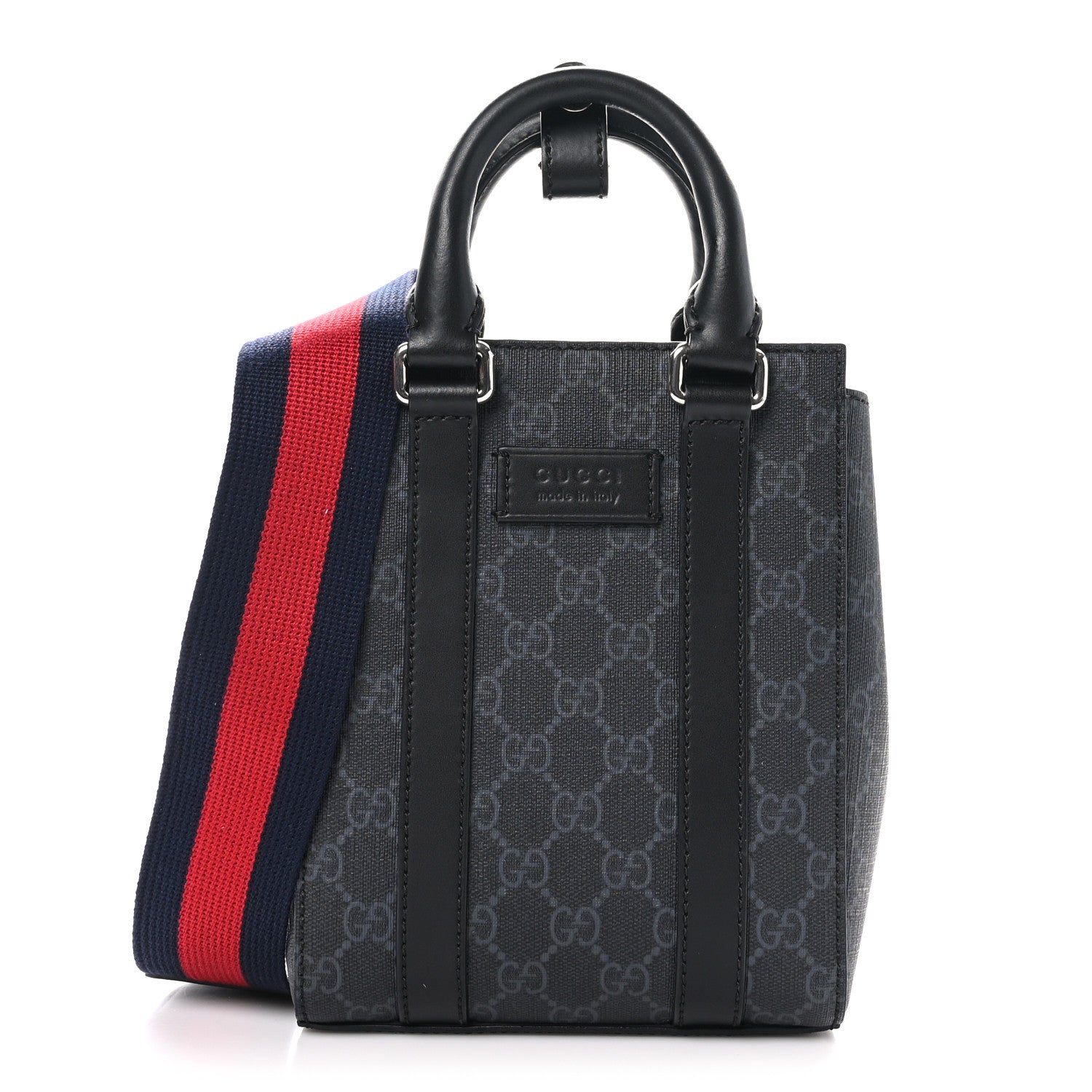 Gucci GG Supreme Monogram Appia Calfskin Web Mini Tote Bag Black 1 of 9