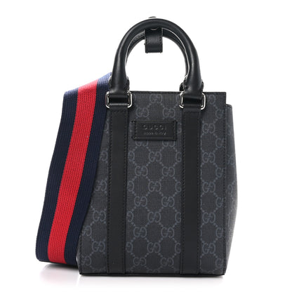 Gucci GG Supreme Monogram Appia Calfskin Web Mini Tote Bag Black 1 of 9