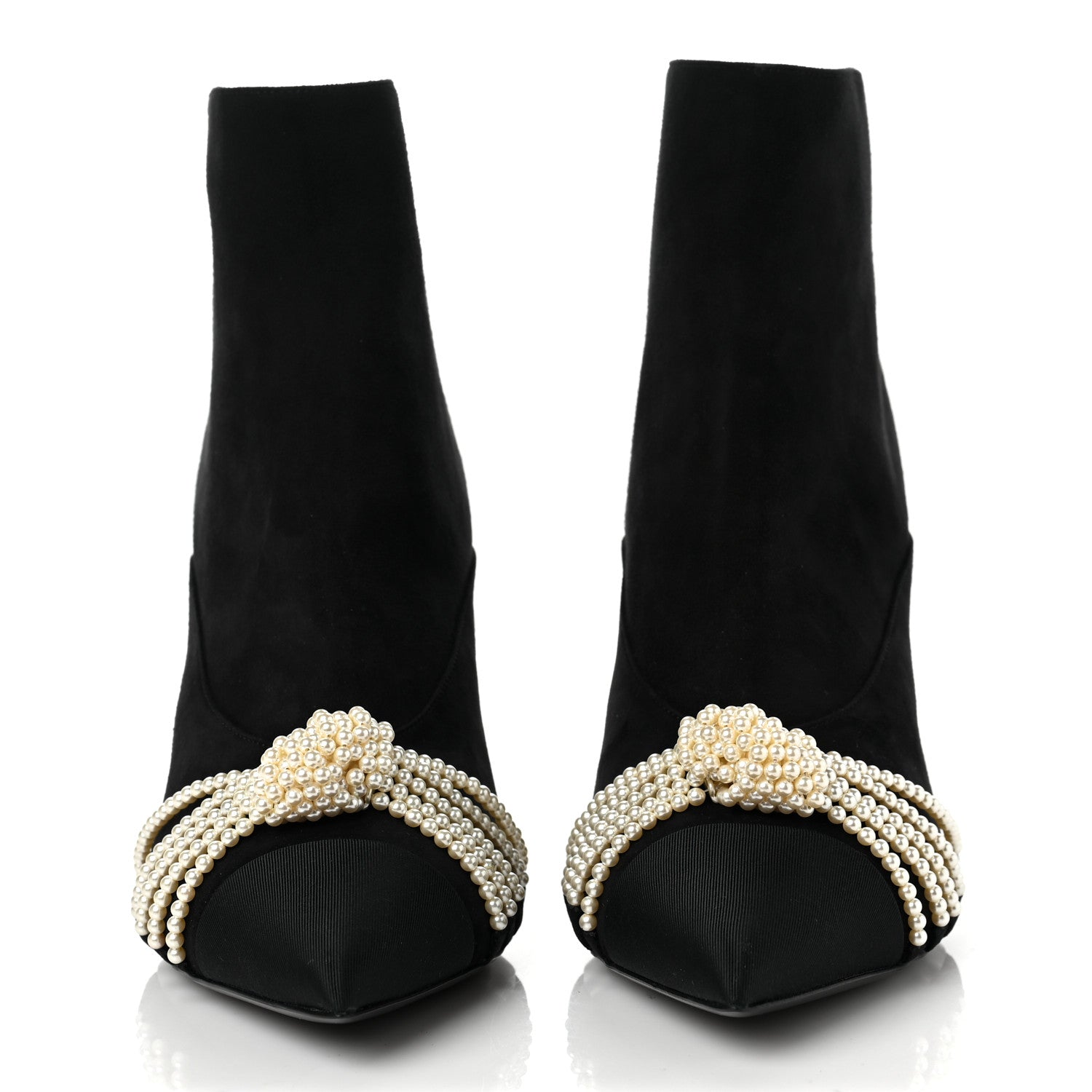 Chanel Suede Calfskin Pearl Cap Toe Short Boots 41 Black 2 of 8