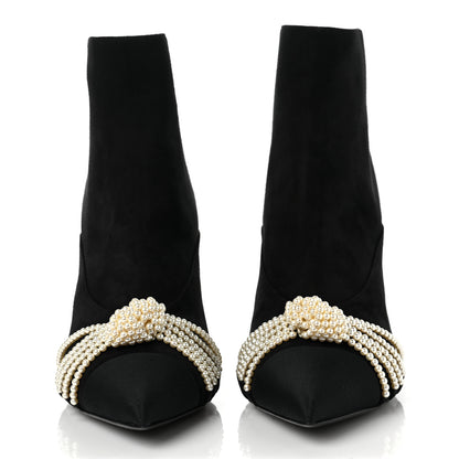 Chanel Suede Calfskin Pearl Cap Toe Short Boots 41 Black 2 of 8