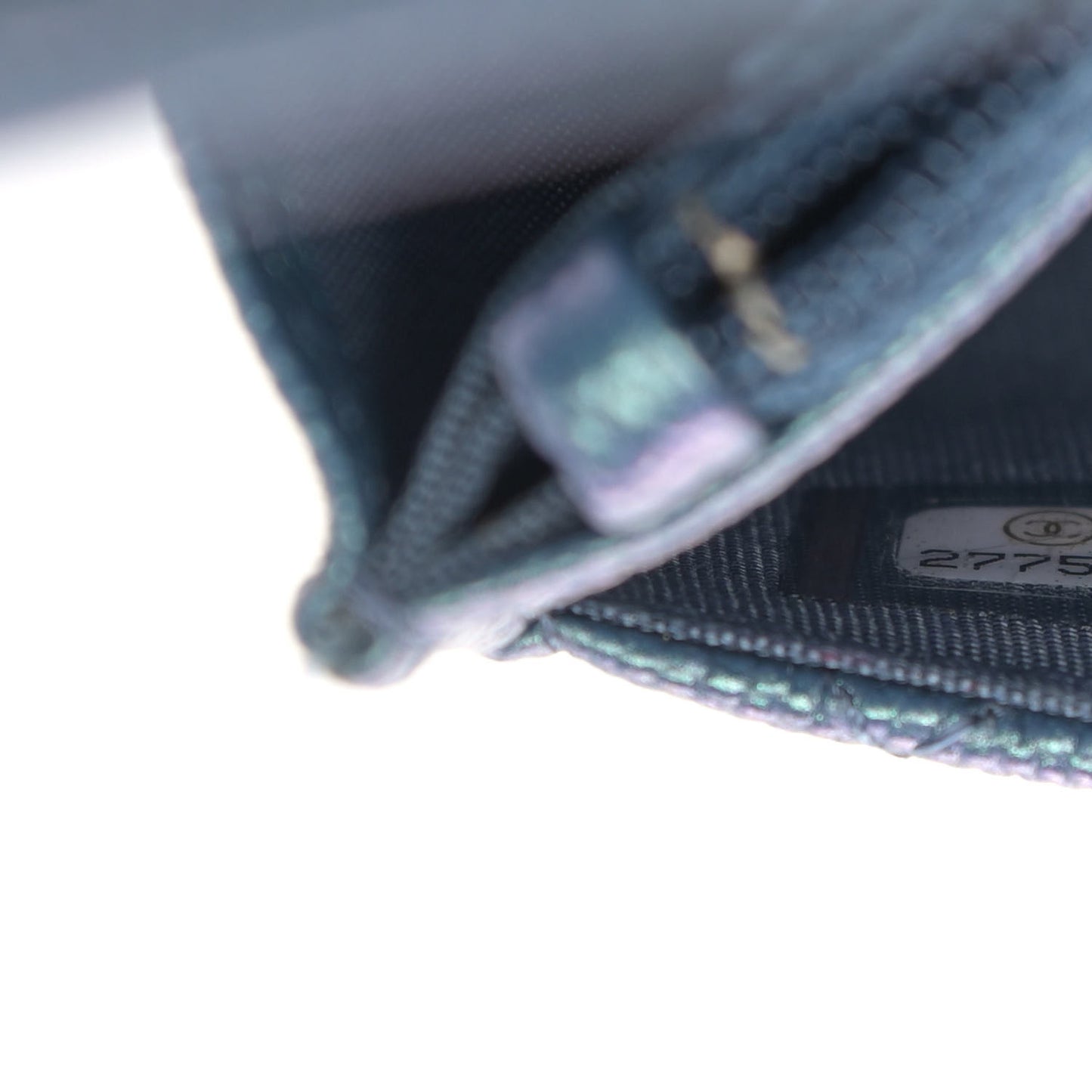 Iridescent Caviar Quilted Wallet On Chain WOC Dark Blue