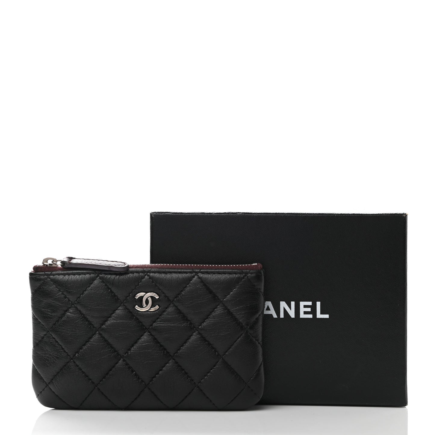 Lambskin Quilted Small Cosmetic Case Black