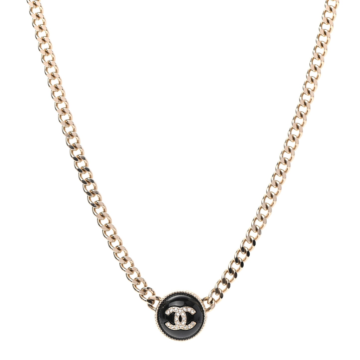 Crystal Resin CC Chain Link Short Necklace Black Gold