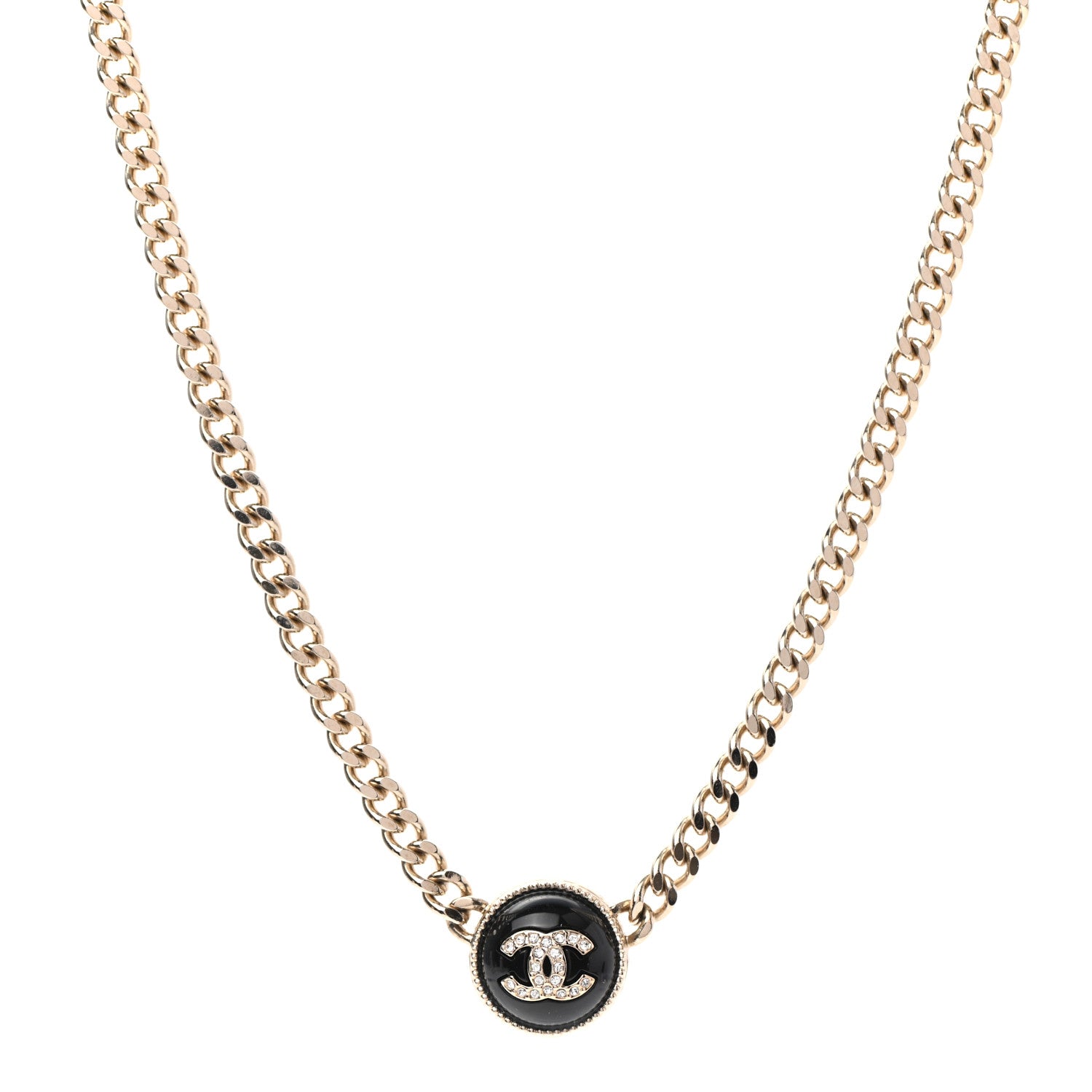 Chanel Crystal Resin CC Chain Link Short Necklace Black Gold 1 of 5