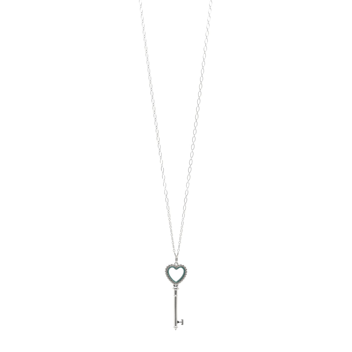 Sterling Silver Enamel Beaded Heart Key Pendant Necklace Blue