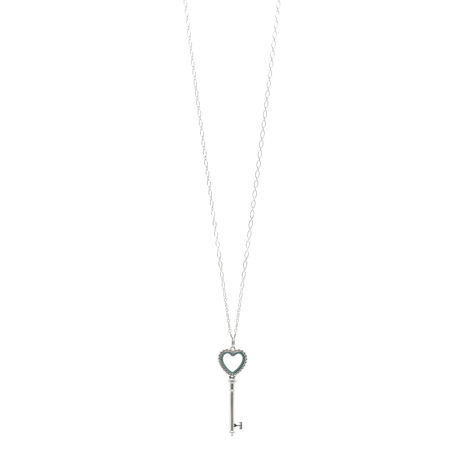Tiffany Sterling Silver Enamel Beaded Heart Key Pendant Necklace Blue 1 of 5