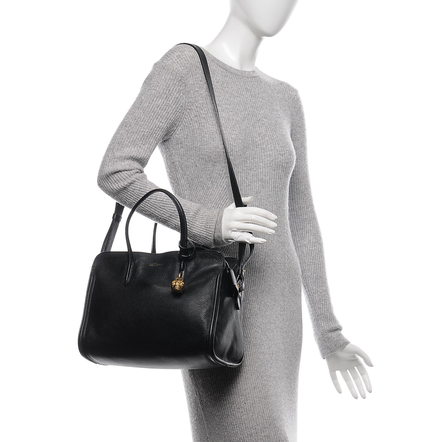 Alexander McQueen Pebbled Calfskin Small Skull Padlock Zip Around Tote Black 2 of 7