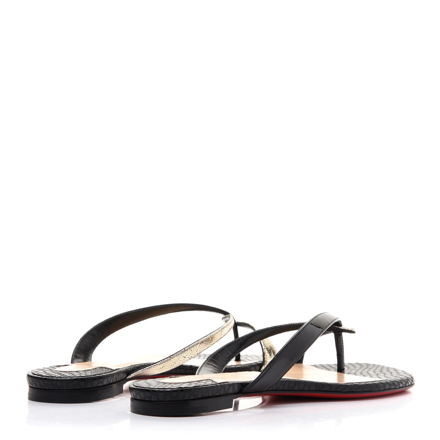 Patent Lame Cabaret Minimeyer Flat Sandals 38 Black Platine