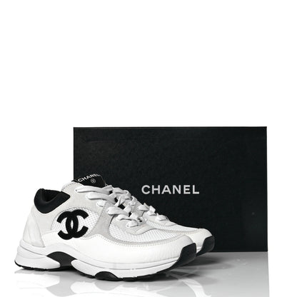 Chanel Mesh Suede Calfskin Grained Calfskin Womens CC Sneakers 39 White Black 8 of 8