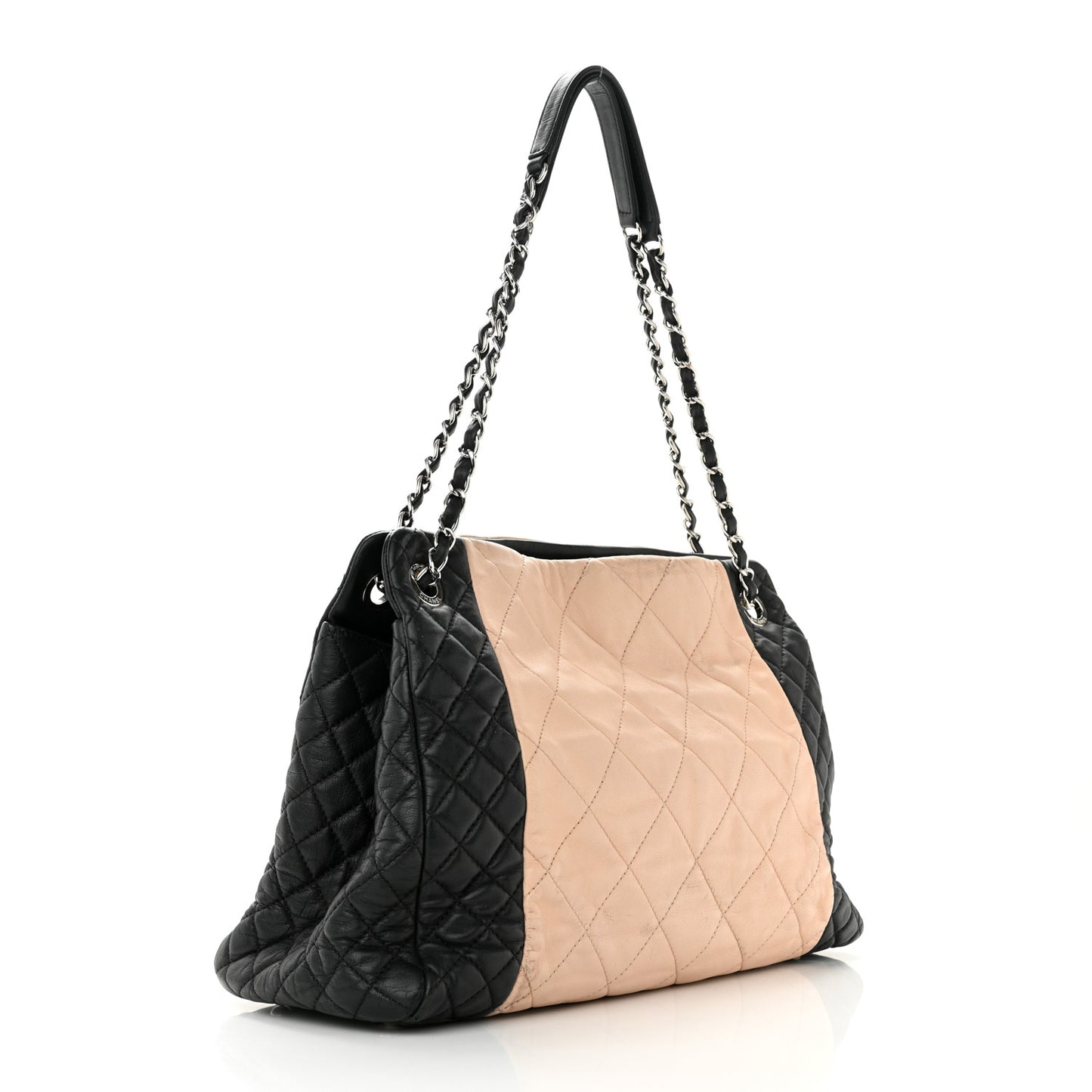 Lambskin Quilted CC Shopping Tote Black Rose Clair