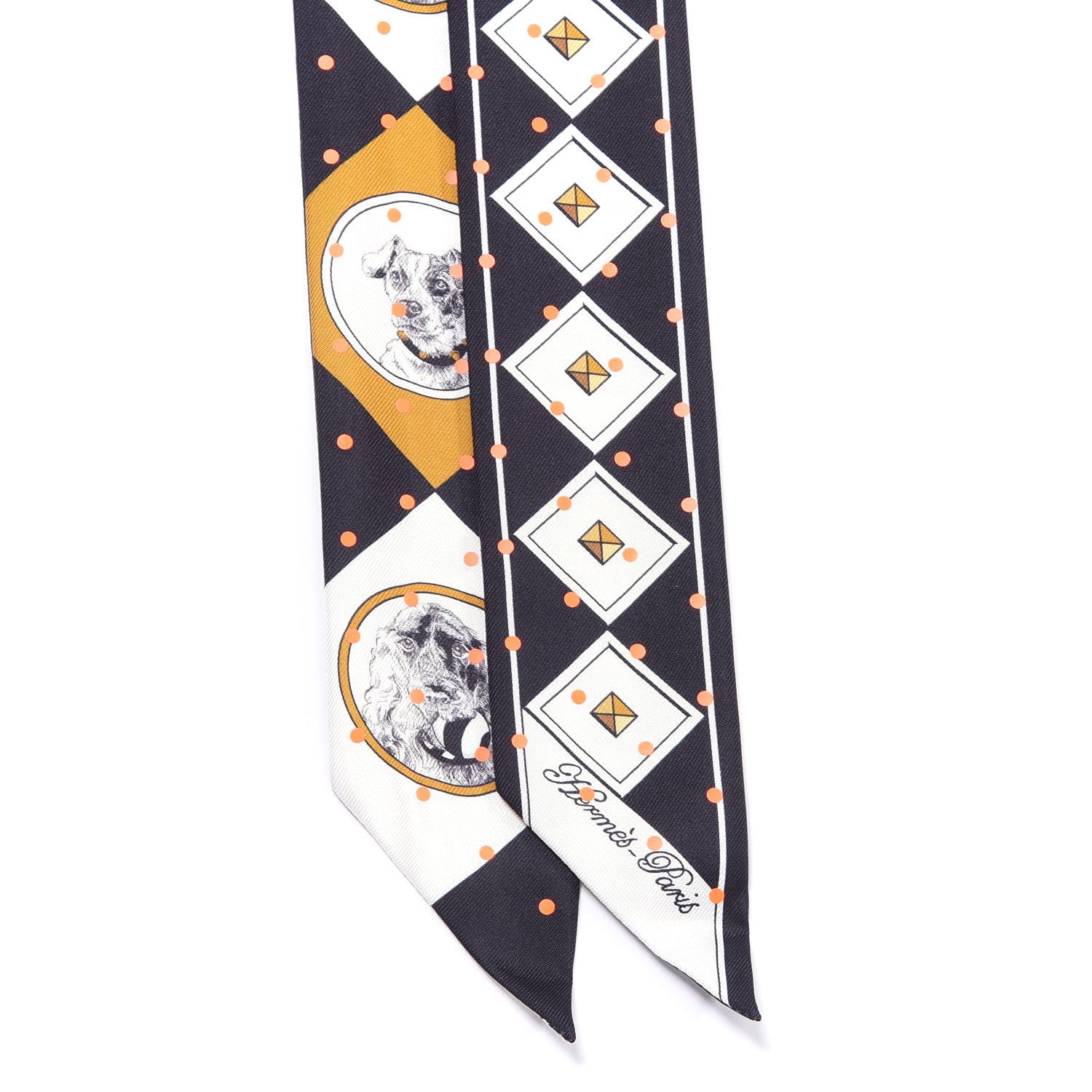 Hermes Silk Colliers Et Chiens Twilly Black Gold White 2 of 4