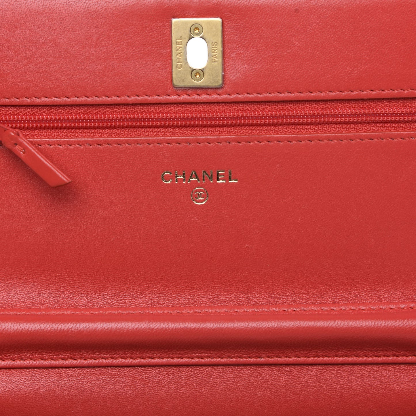 Lambskin Quilted CC Pearl Crush Wallet on Chain WOC Red
