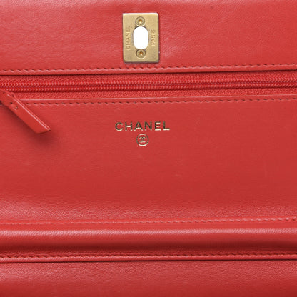 Chanel Lambskin Quilted CC Pearl Crush Wallet on Chain WOC Red 9 of 14