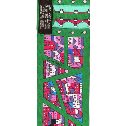 Hermes Silk Rive Droite Rive Gauche Twilly Vert Rose Bleu 3 of 6