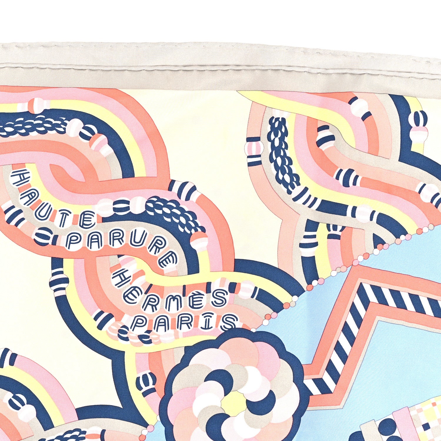 Hermes Silk Haute Parure Scarf 90 Creme Rose Bleu 3 of 3