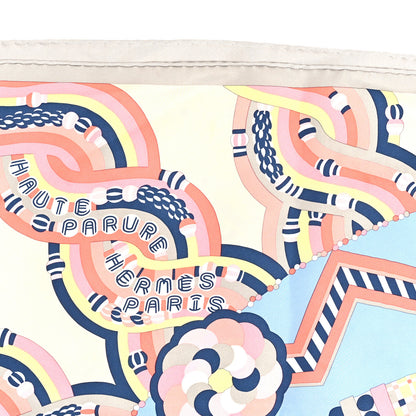 Hermes Silk Haute Parure Scarf 90 Creme Rose Bleu 3 of 3