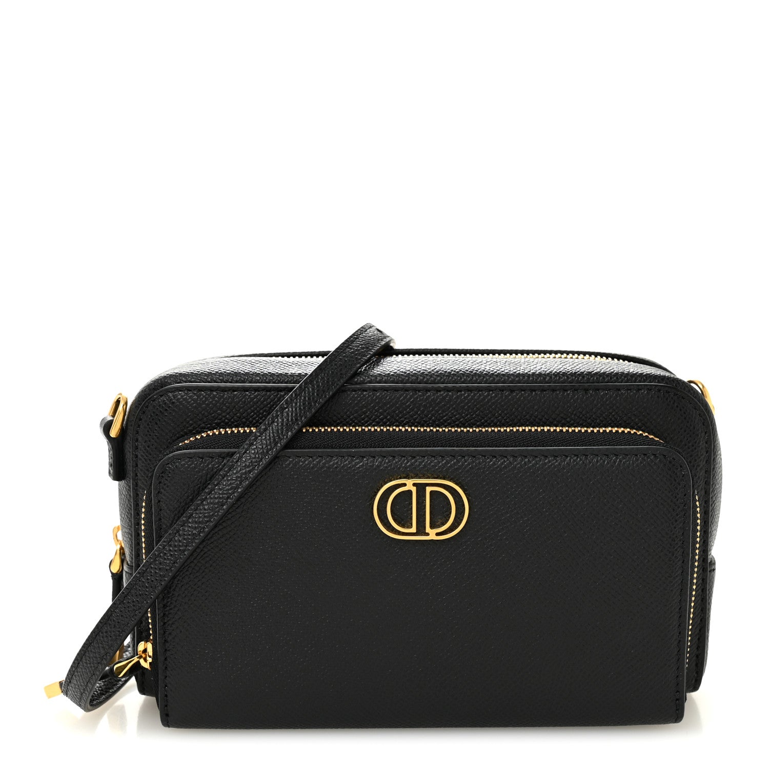 Christian Dior Grained Calfskin Caro Double Pouch Black 1 of 9
